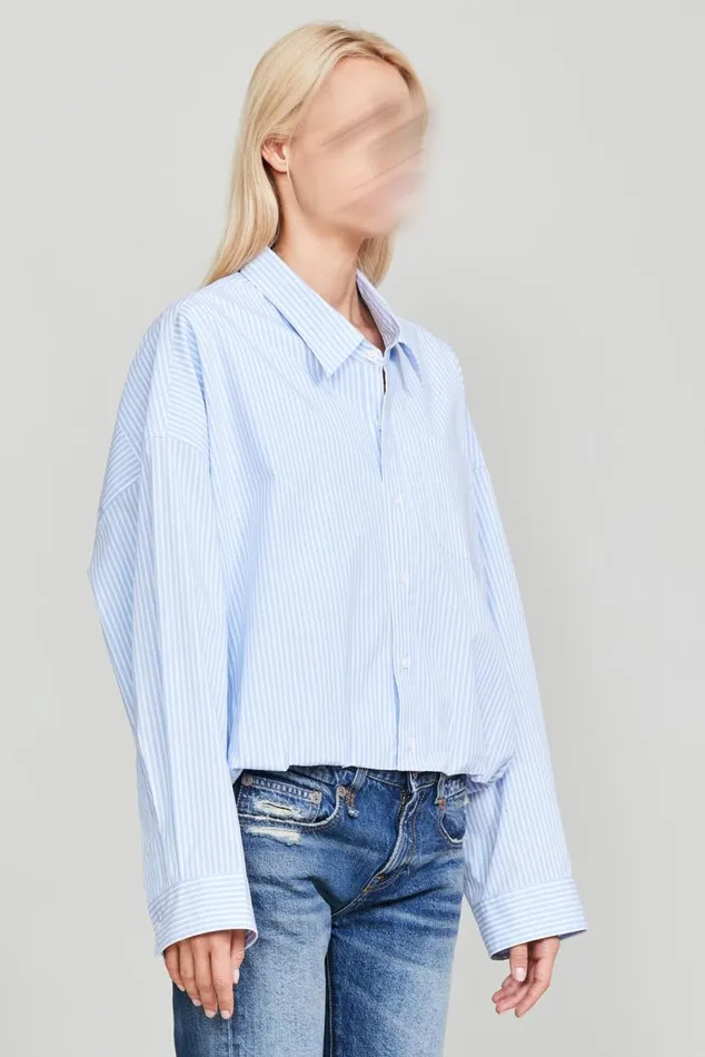 GATHERED HEM SHIRT 8211 LIGHT BLUE STRIPE Women R13 Tops
