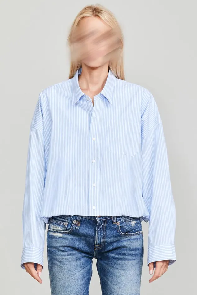 GATHERED HEM SHIRT 8211 LIGHT BLUE STRIPE Women R13 Tops