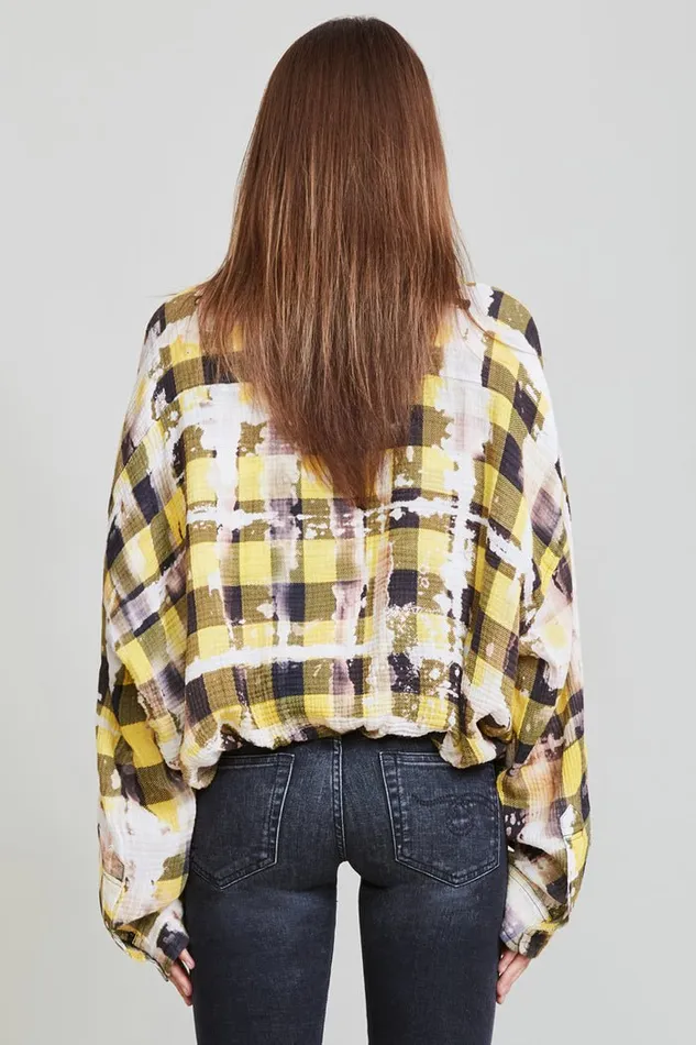 Gathered Hem Work Shirt 8211 Bleached Yellow Plaid Women R13 Tops