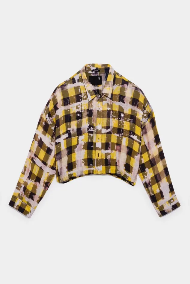 Gathered Hem Work Shirt 8211 Bleached Yellow Plaid Women R13 Tops