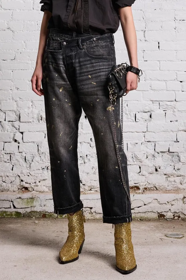 GOLD SPLATTER CROSSOVER JEAN 8211 ETON SELVEDGE BLACK Women R13 Denim