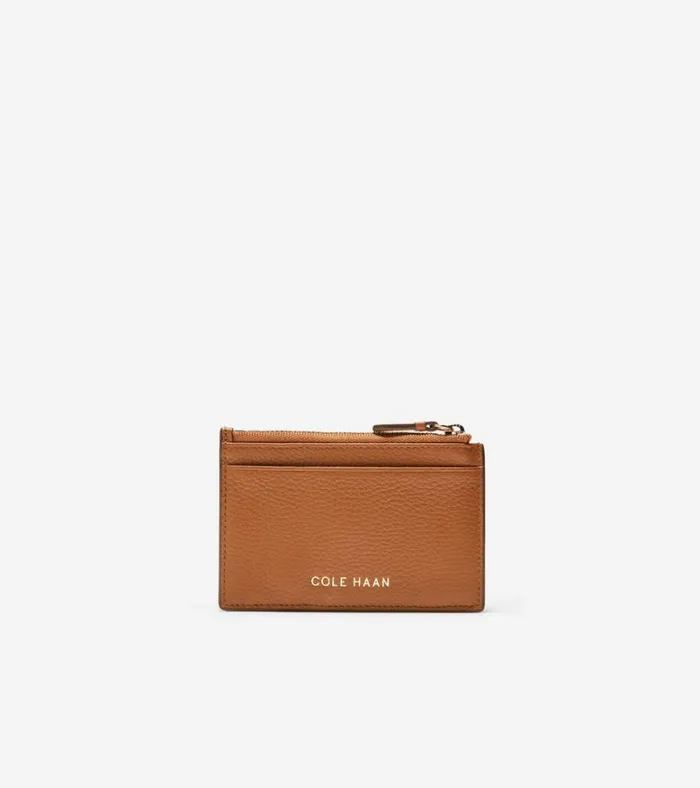 GRANDSERIES Card Case With Zip British Tan Pebbled Leather Women Cole Haan Wallets and Wristlets