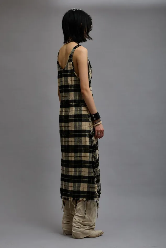 GRUNGE SLIP 8211 BLEACHED ECRU PLAID Women R13 Dresses and Skirts