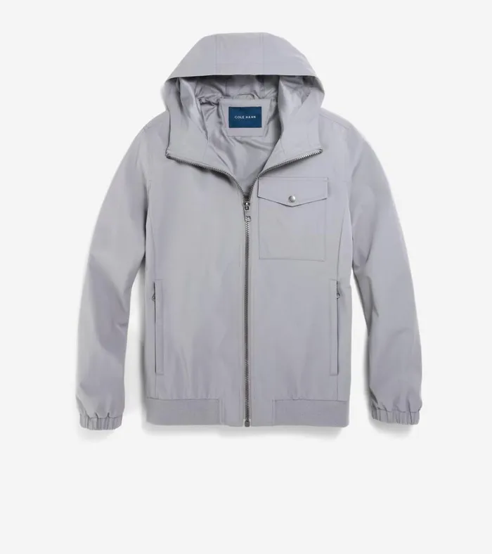 Hooded Jacket With Rib Hem Gray Men Cole Haan Rain Jackets