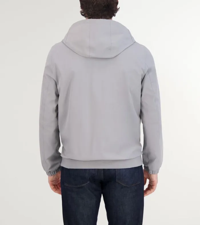 Hooded Jacket With Rib Hem Gray Men Cole Haan Rain Jackets