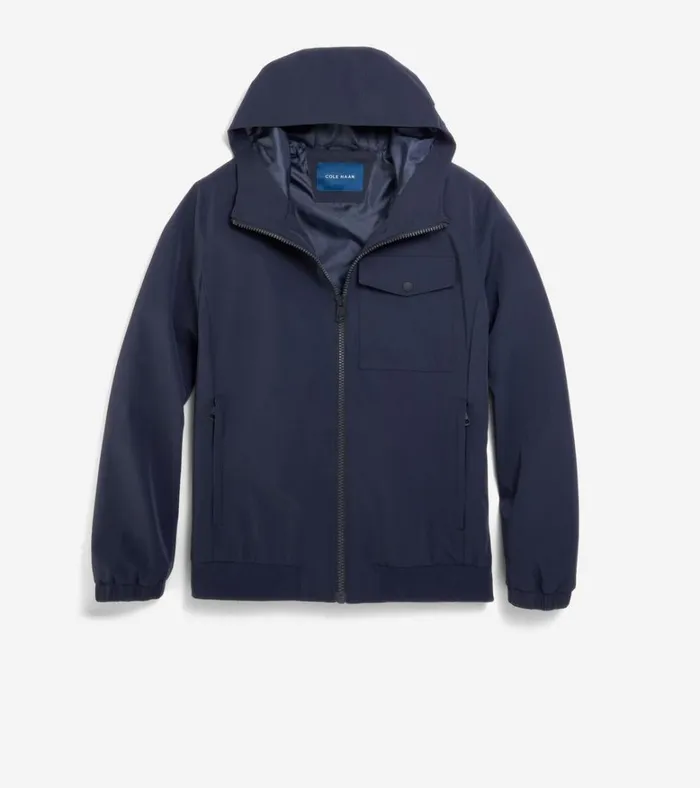 Hooded Jacket With Rib Hem Ink Men Cole Haan Rain Jackets