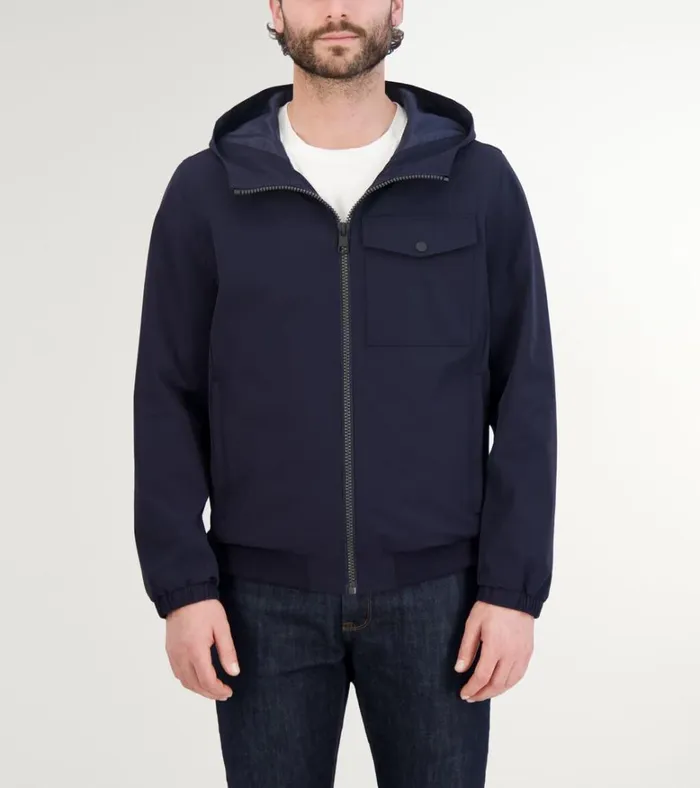 Hooded Jacket With Rib Hem Ink Men Cole Haan Rain Jackets
