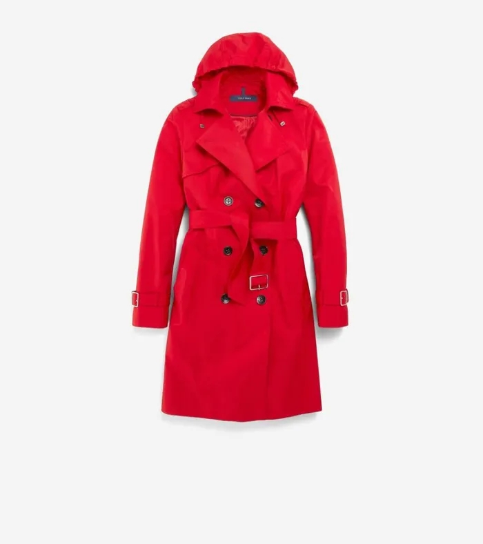 Hooded Trench Coat Red Women Cole Haan Trench Coats
