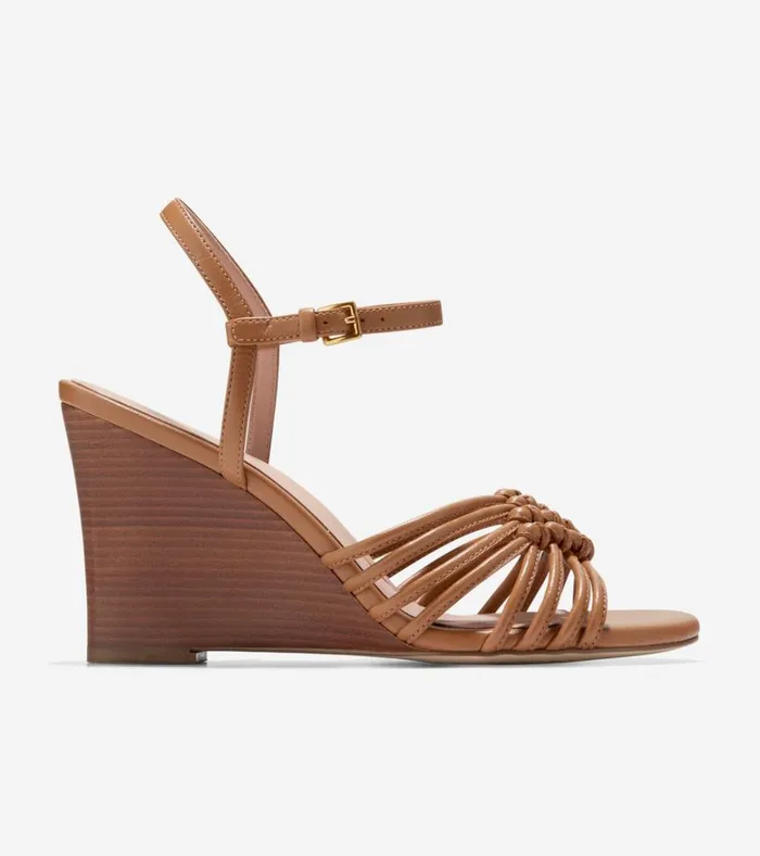 Jitney Knot Wedge Sandals Pecan Brown Women Cole Haan Heels and Pumps