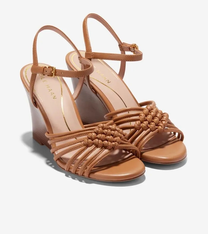 Jitney Knot Wedge Sandals Pecan Brown Women Cole Haan Heels and Pumps