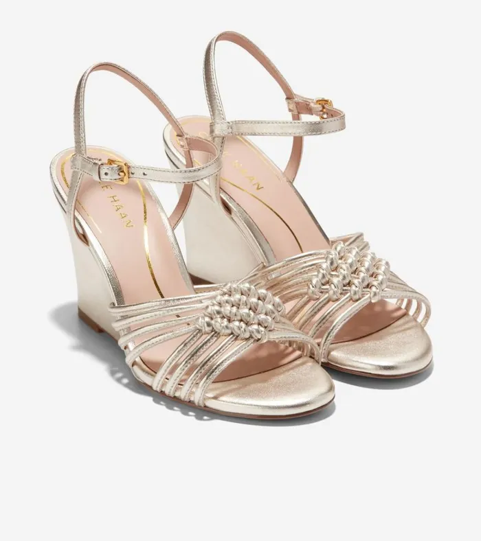 Jitney Knot Wedge Sandals Soft Gold Women Cole Haan Heels and Pumps