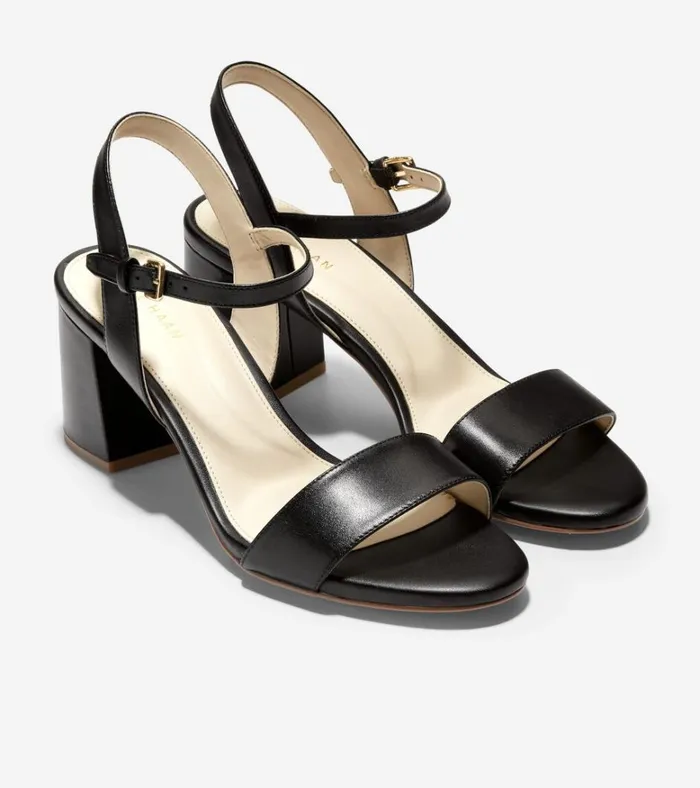 Josie Block Heel Sandals Black Leather Women Cole Haan Heels and Pumps