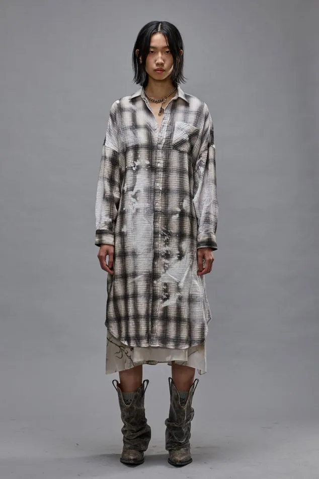 JUMBO SHIRTDRESS 8211 PRINTED GREY PLAID Women R13 Dresses and Skirts