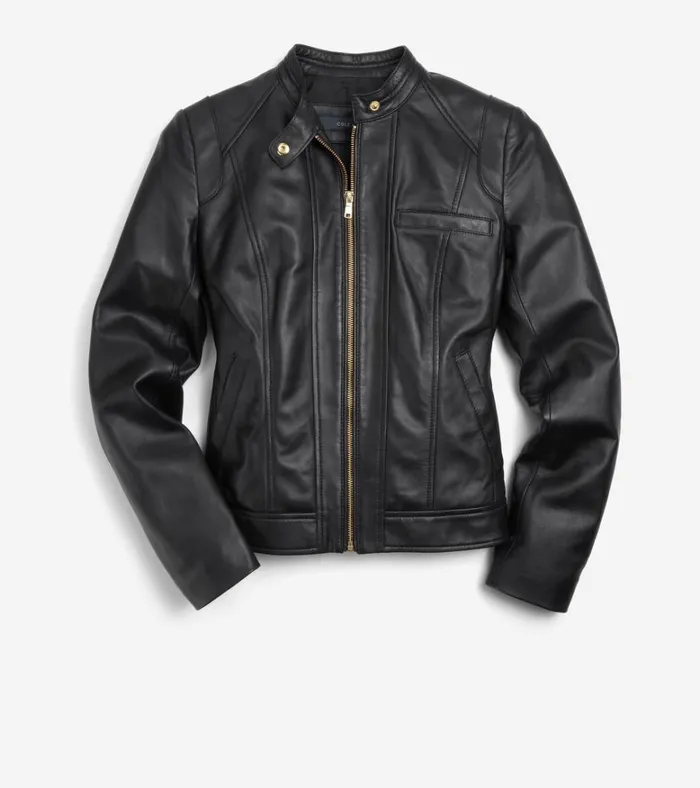 Lambskin Leather Jacket Black Women Cole Haan Leather Jackets