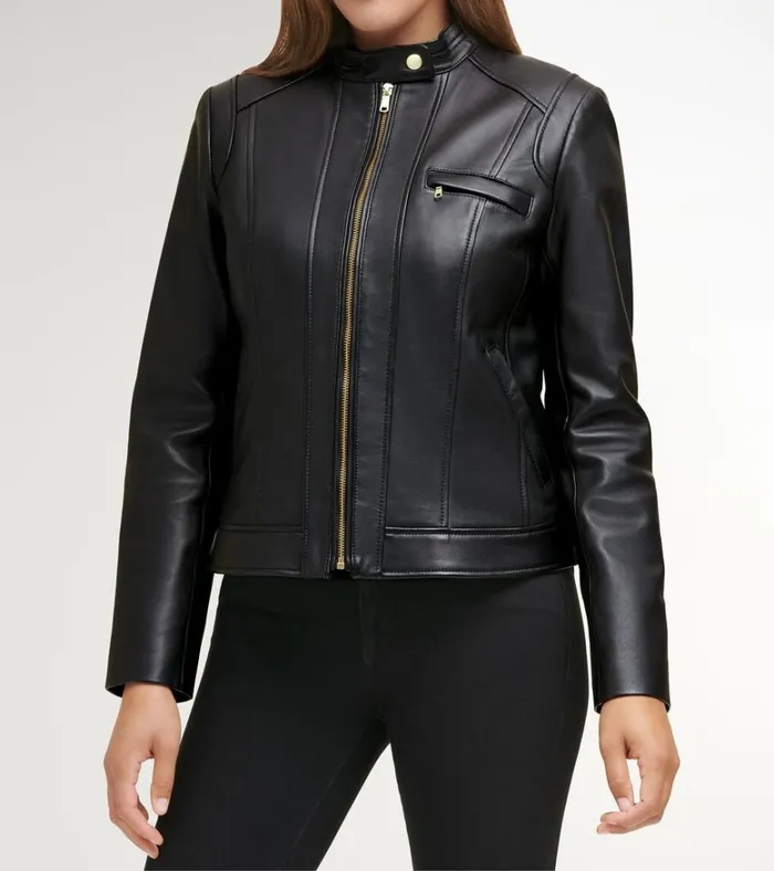 Lambskin Leather Jacket Black Women Cole Haan Leather Jackets