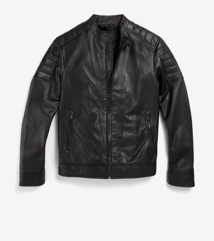 Leather Racer Jacket Black Men Cole Haan Leather Jackets