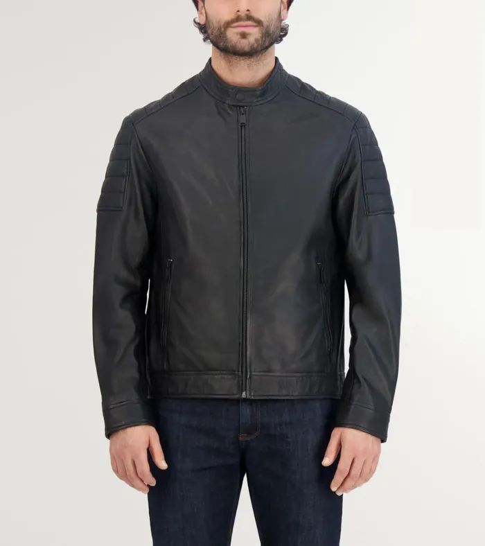 Leather Racer Jacket Black Men Cole Haan Leather Jackets