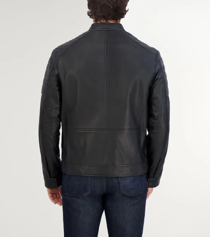 Leather Racer Jacket Black Men Cole Haan Leather Jackets