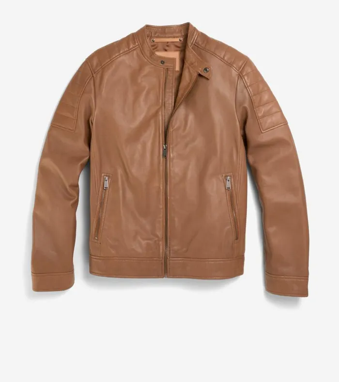 Leather Racer Jacket Camel Men Cole Haan Leather Jackets
