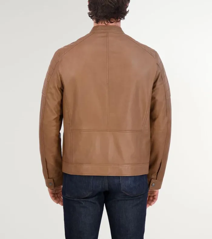 Leather Racer Jacket Camel Men Cole Haan Leather Jackets