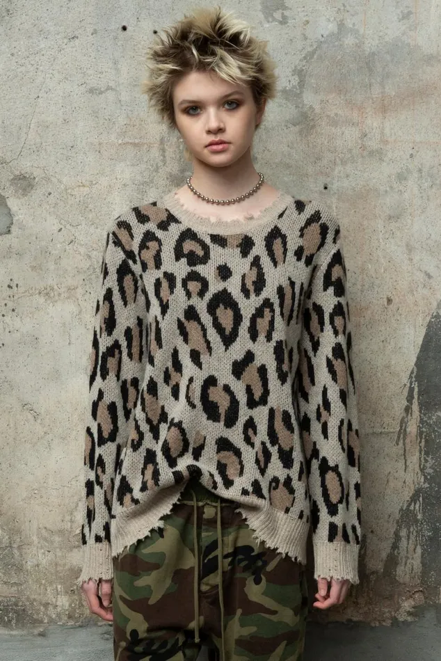 LEOPARD CASHMERE CREWNECK SWEATER Women R13 Sweaters