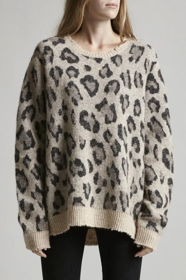 LEOPARD CASHMERE CREWNECK SWEATER Women R13 Sweaters