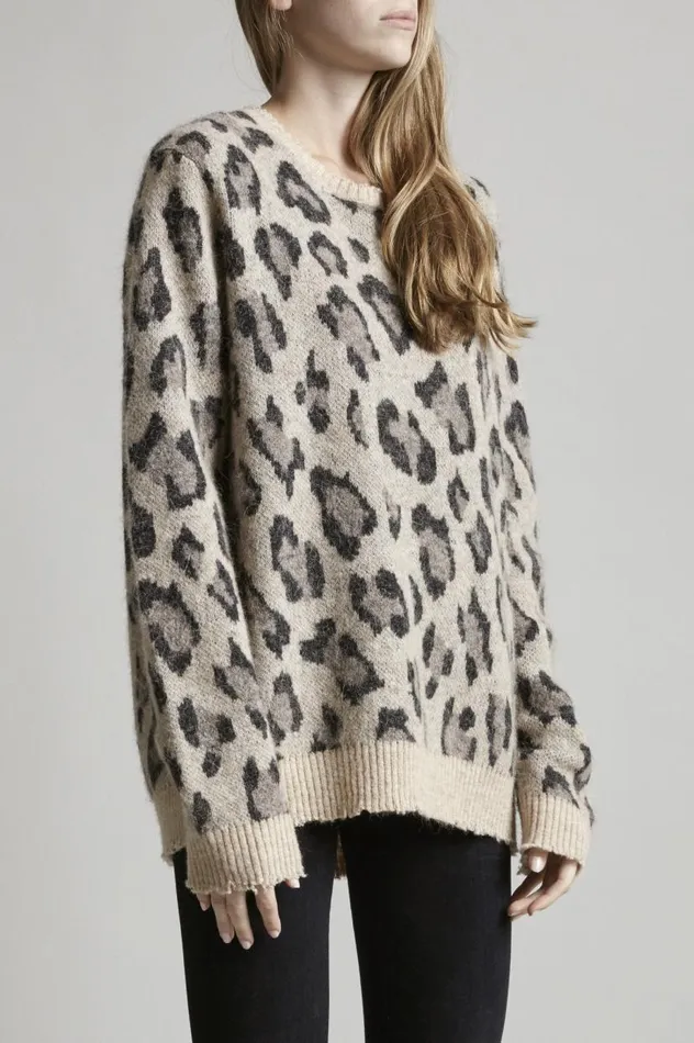 LEOPARD CASHMERE CREWNECK SWEATER Women R13 Sweaters