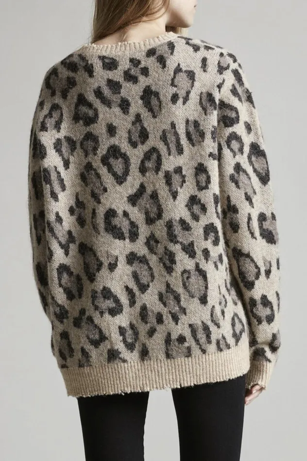 LEOPARD CASHMERE CREWNECK SWEATER Women R13 Sweaters