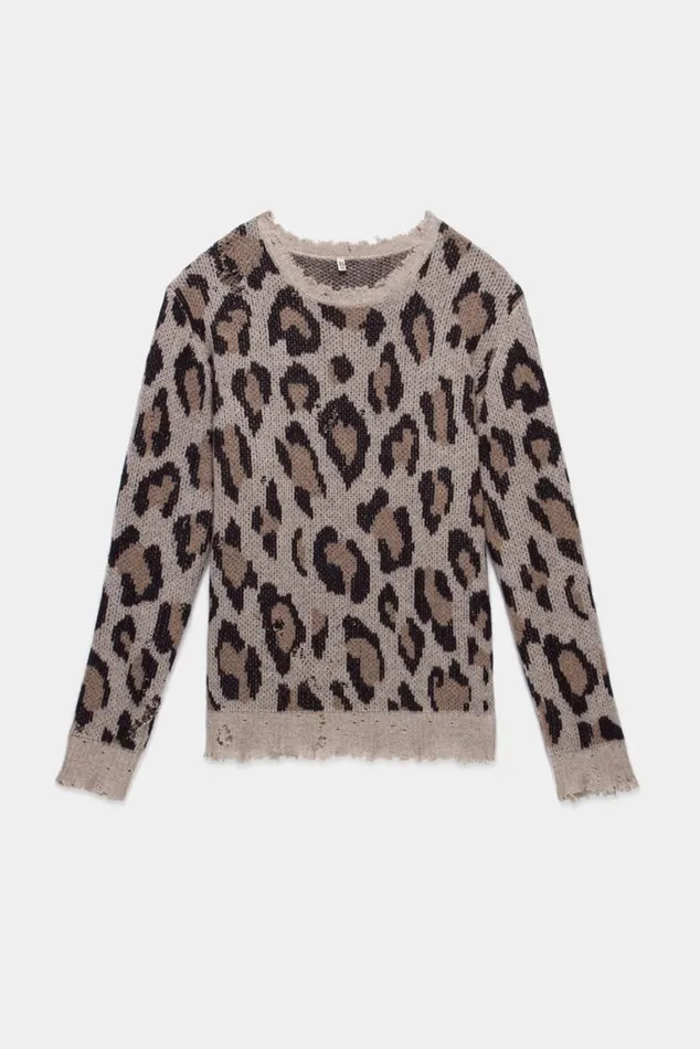 LEOPARD CASHMERE CREWNECK SWEATER Women R13 Sweaters