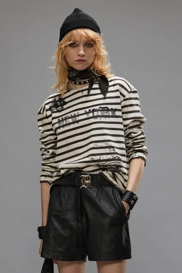 LONG SLEEVE BRETON TEE 8211 BLACK AND WHITE STRIPE Women R13 TShirts