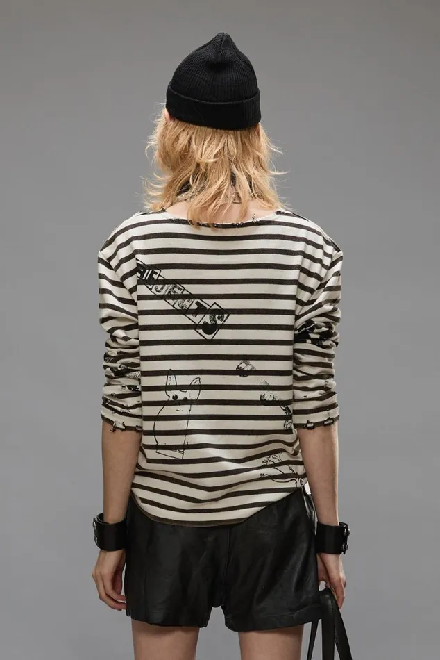 LONG SLEEVE BRETON TEE 8211 BLACK AND WHITE STRIPE Women R13 TShirts