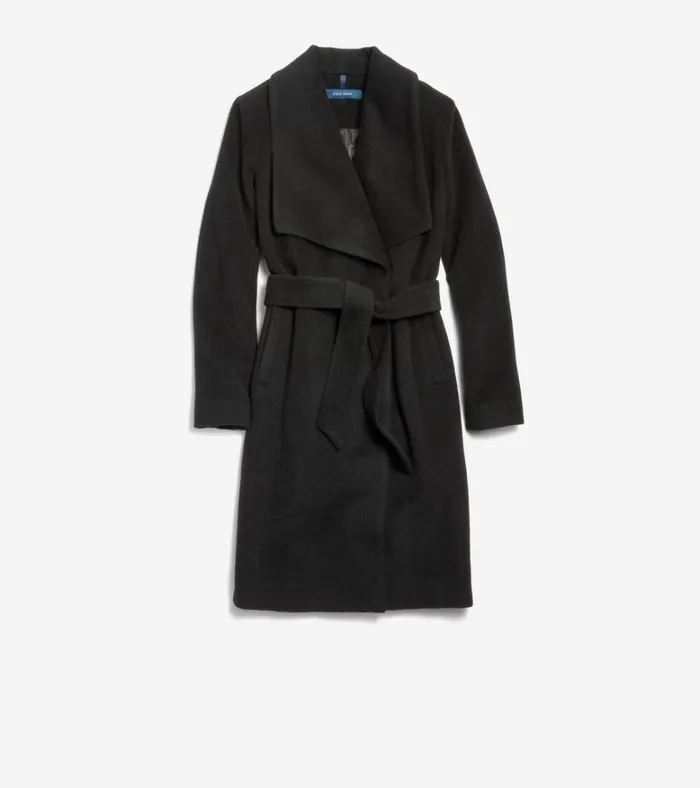 Luxe Maxi Wrap Coat Black Women Cole Haan Jackets and Coats