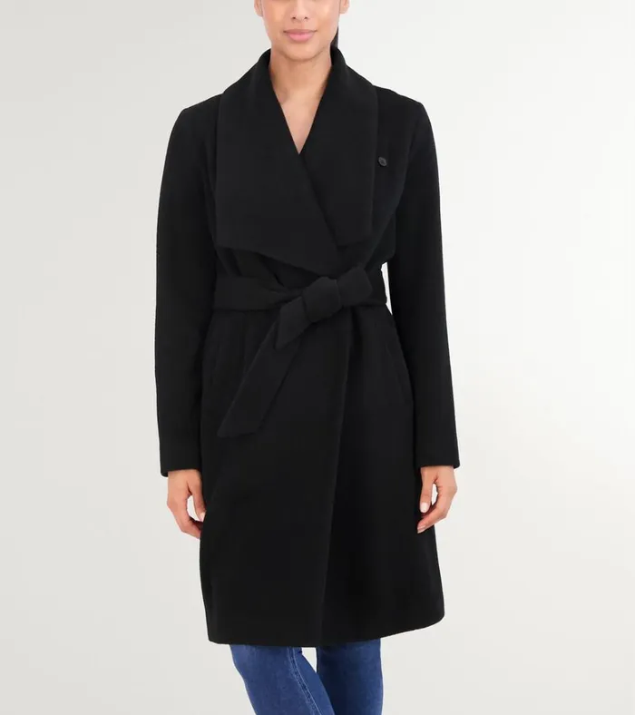 Luxe Maxi Wrap Coat Black Women Cole Haan Jackets and Coats