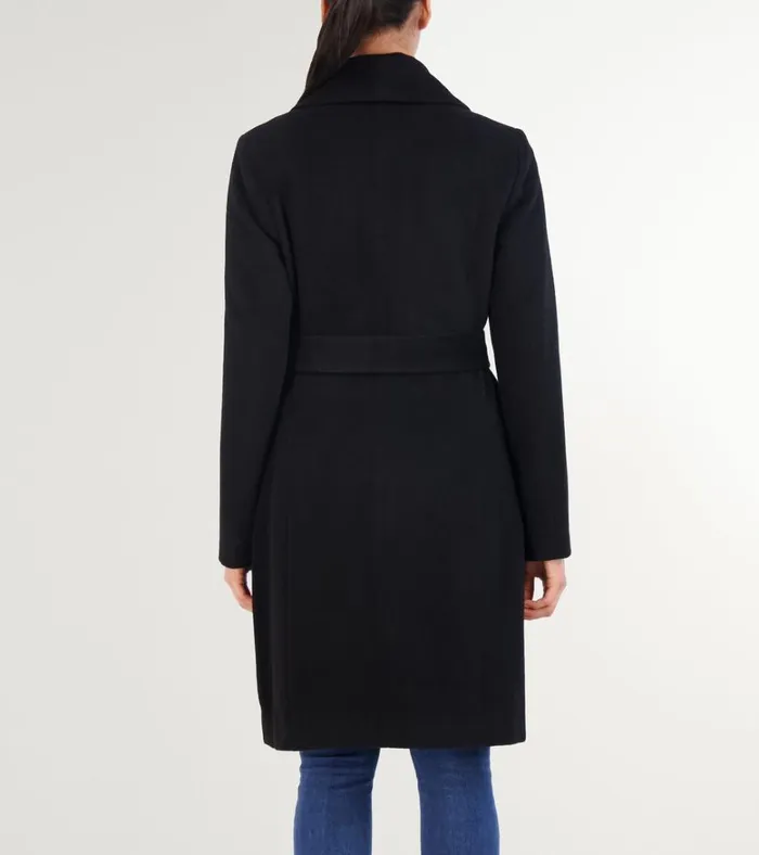 Luxe Maxi Wrap Coat Black Women Cole Haan Jackets and Coats