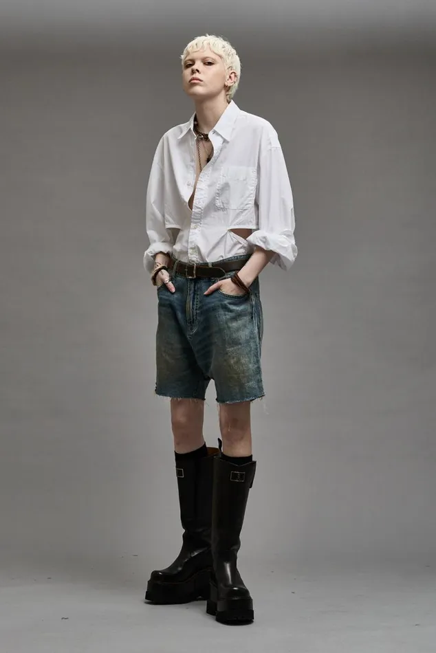 MARKY DROP SHORT 8211 WEBER LINEN INDIGO Women R13 Denim