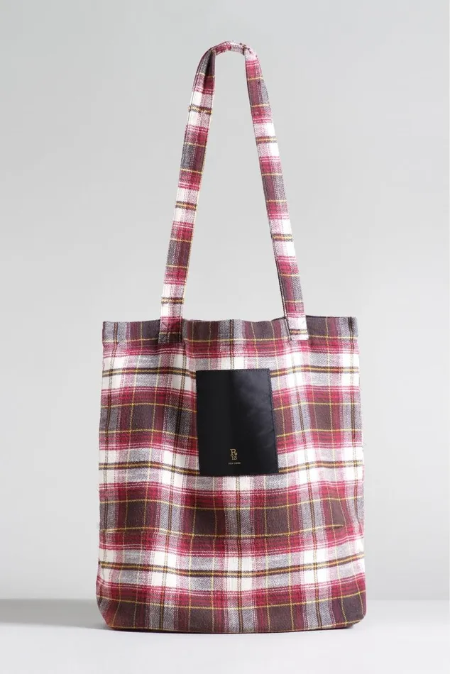 MEDIUM TOTE BAG 8211 ECRUMAROON PLAID Women R13 Accessories