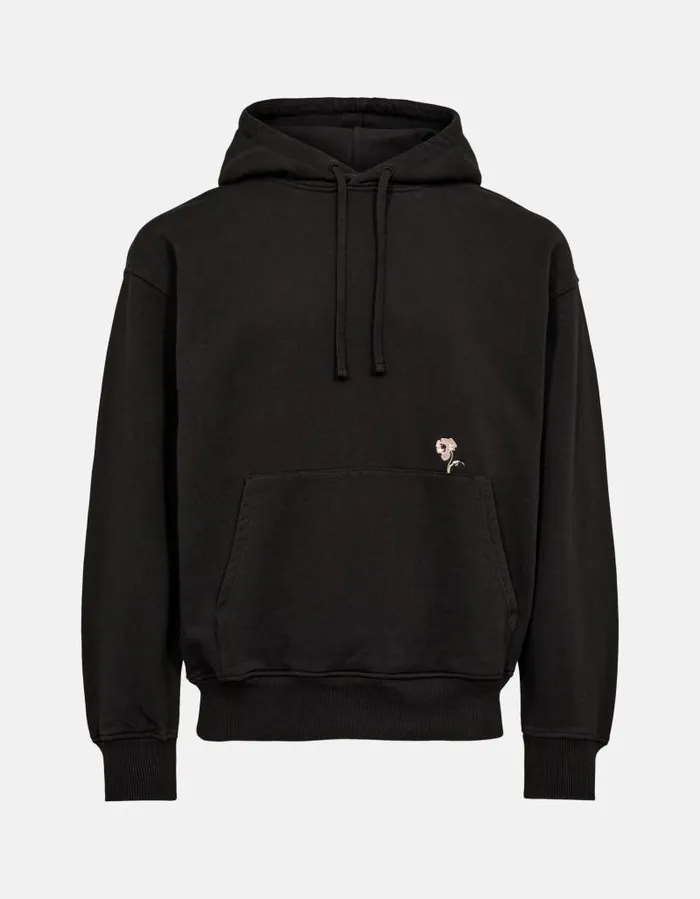 Men Sweatshirts Han Kjbenhavn Roots Embroidery Hoodie 8211 Black