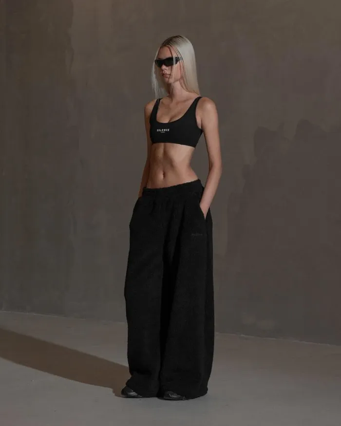 Men Trousers Han Kjbenhavn Fleece Wide Leg Trousers 8211 Black
