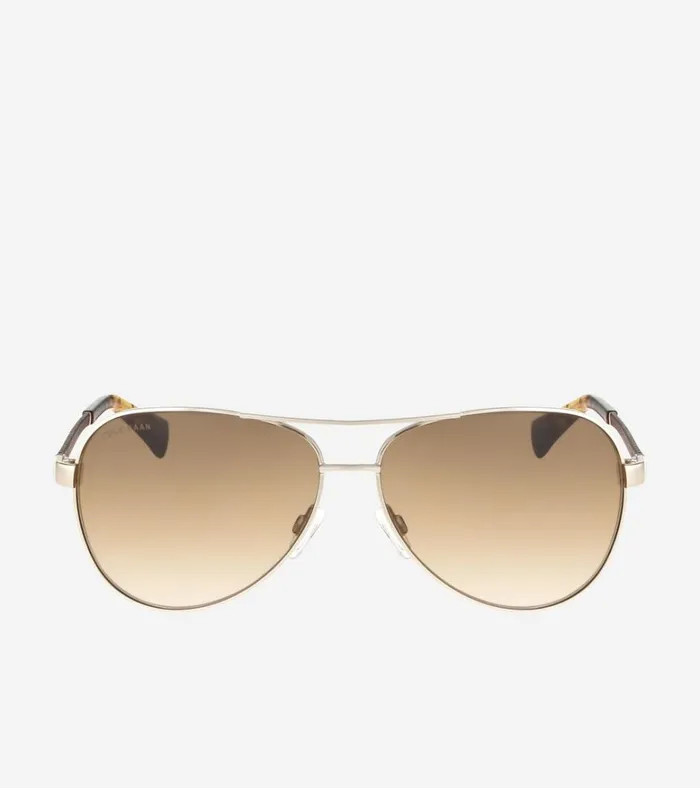 MetalLeather Aviator Sunglasses Gold MenWomen Cole Haan Sunglasses