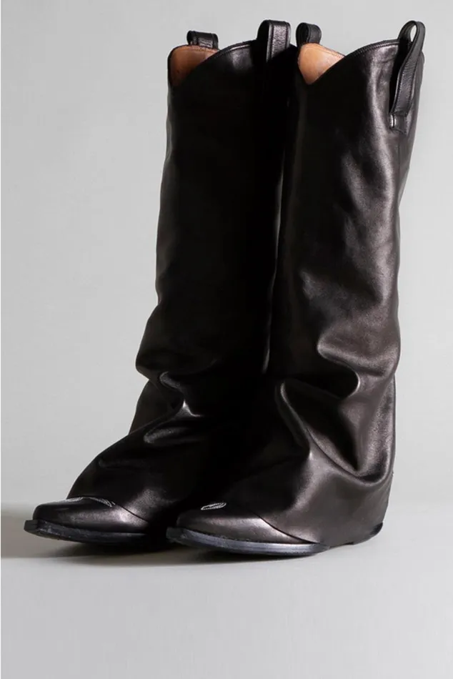 MID COWBOY BOOTS WITH SLEEVE 8211 BLACK LEATHER Women R13 Shoes