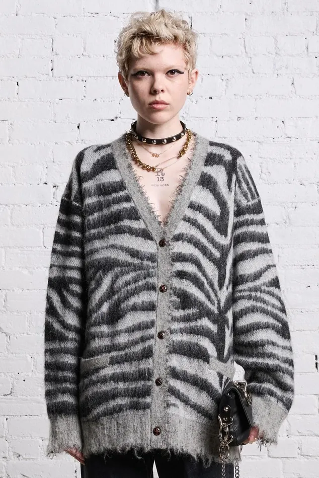 MOHAIR BOYFRIEND CARDIGAN 8211 ZEBRA JACQUARD Women R13 Sweaters