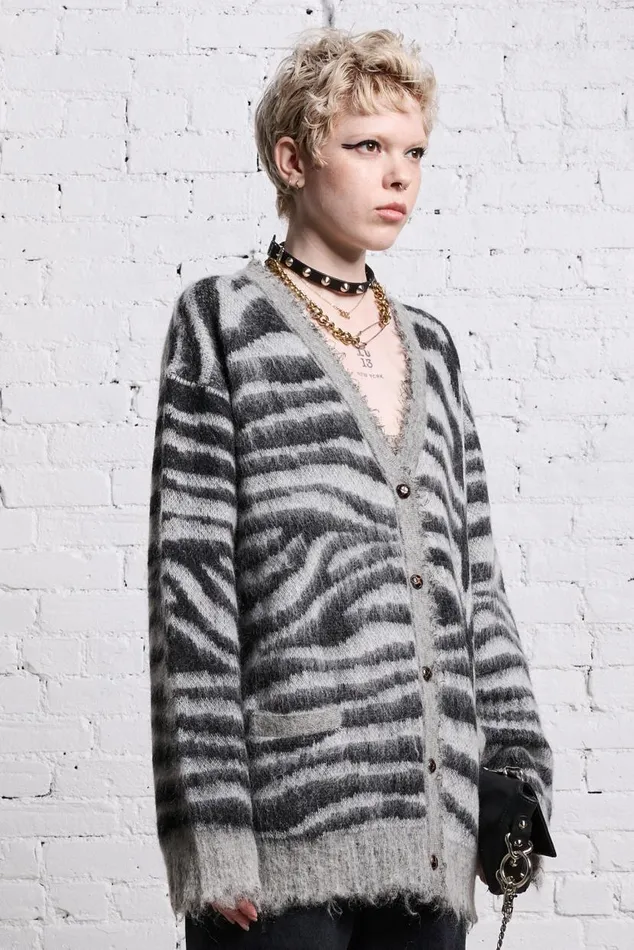 MOHAIR BOYFRIEND CARDIGAN 8211 ZEBRA JACQUARD Women R13 Sweaters