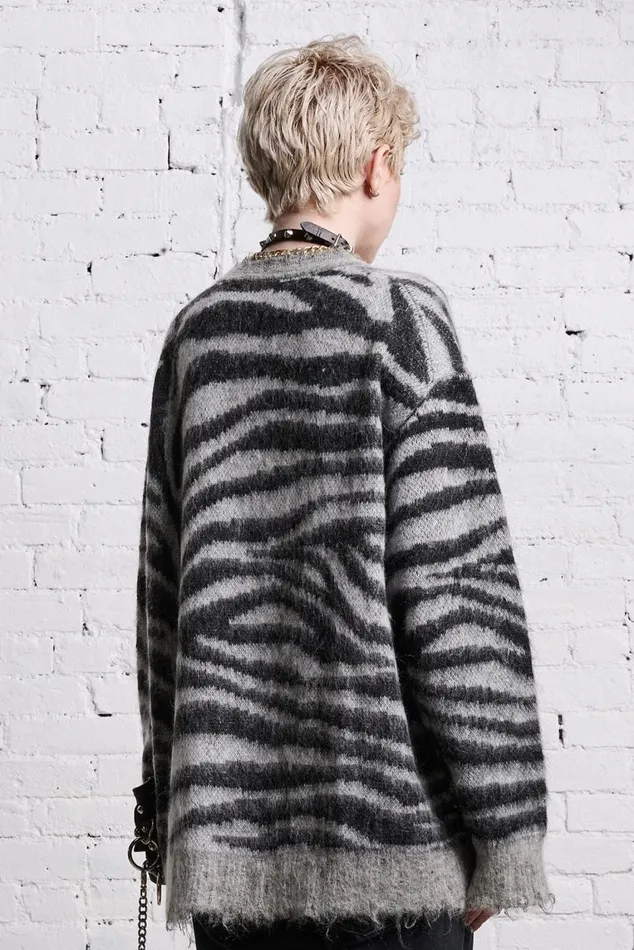 MOHAIR BOYFRIEND CARDIGAN 8211 ZEBRA JACQUARD Women R13 Sweaters