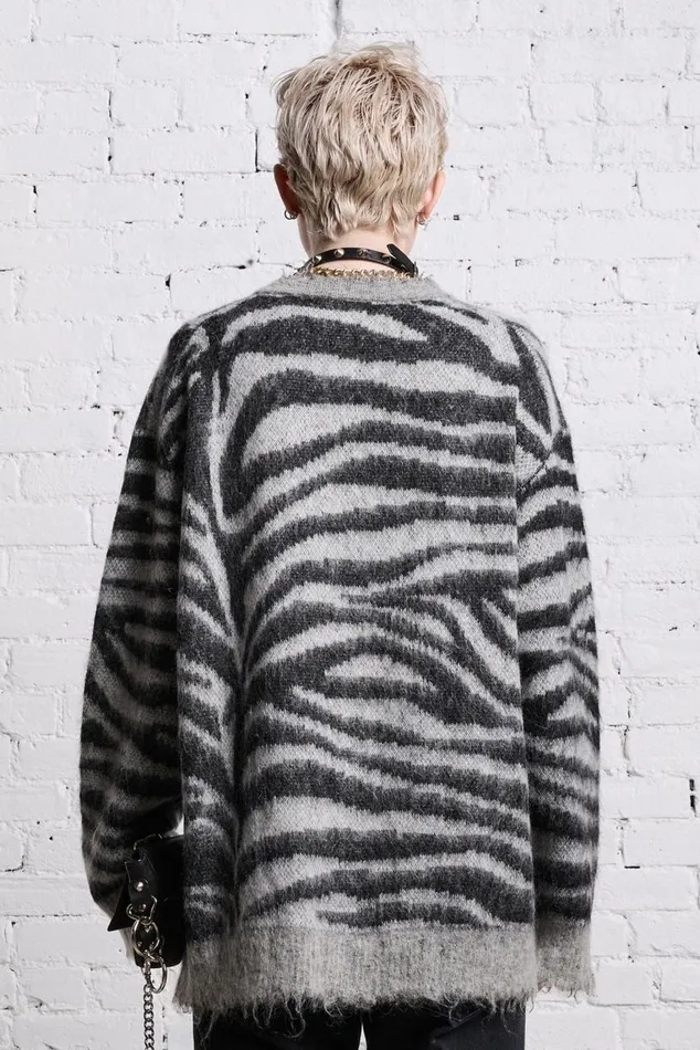 MOHAIR BOYFRIEND CARDIGAN 8211 ZEBRA JACQUARD Women R13 Sweaters