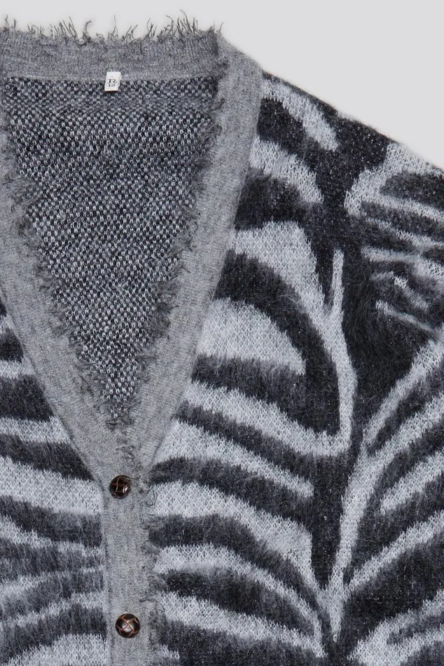MOHAIR BOYFRIEND CARDIGAN 8211 ZEBRA JACQUARD Women R13 Sweaters