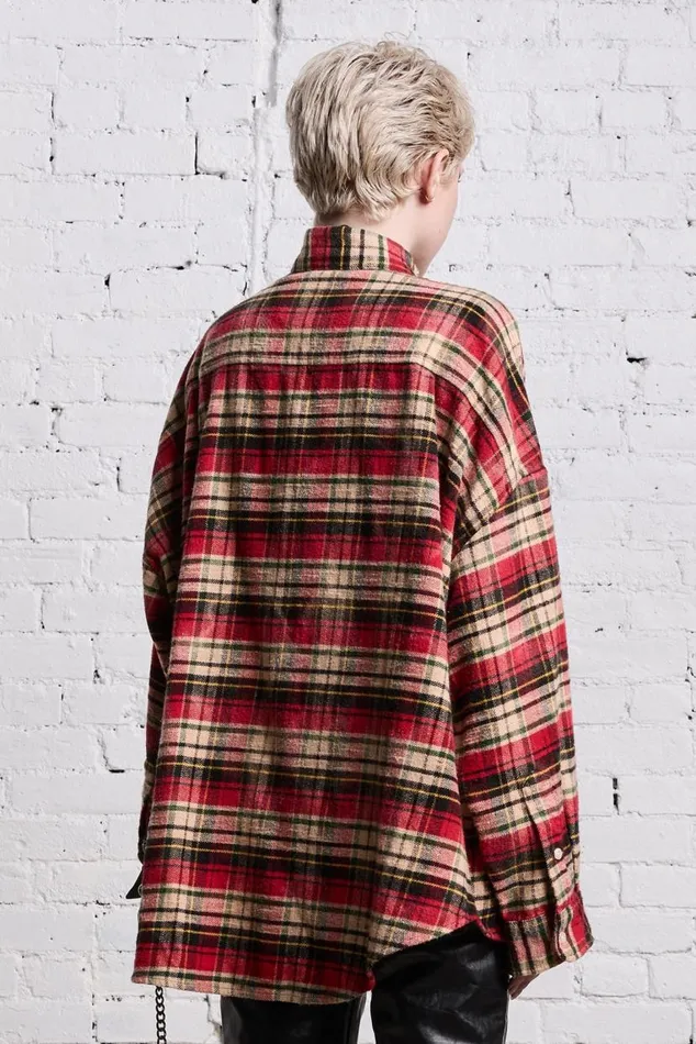 OVERSIZED BELT COLLAR SHIRT 8211 BLEACHED RED PLAID Women R13 Tops