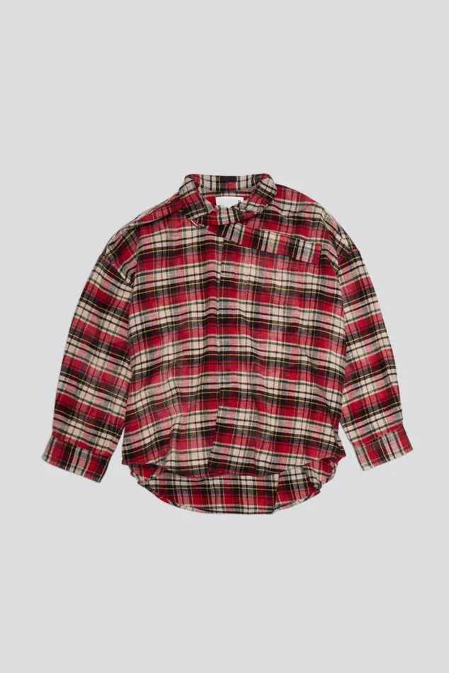 OVERSIZED BELT COLLAR SHIRT 8211 BLEACHED RED PLAID Women R13 Tops