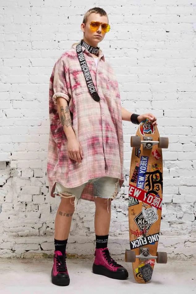 OVERSIZED BOXY SHIRTDRESS 8211 BLEACHED RED PLAID Women R13 Dresses and Skirts