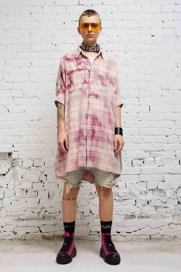 OVERSIZED BOXY SHIRTDRESS 8211 BLEACHED RED PLAID Women R13 Dresses and Skirts