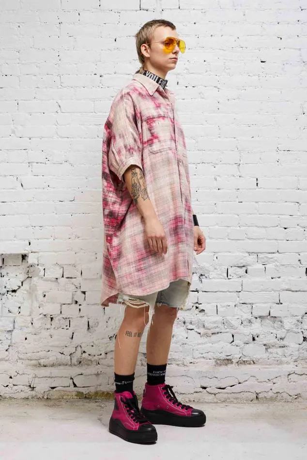 OVERSIZED BOXY SHIRTDRESS 8211 BLEACHED RED PLAID Women R13 Dresses and Skirts